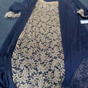 Gold and navy sleeveless dress with sheer jacket brand new with tags
